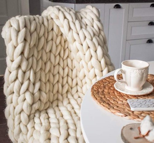 Coperta maglia grossa fatta - , a